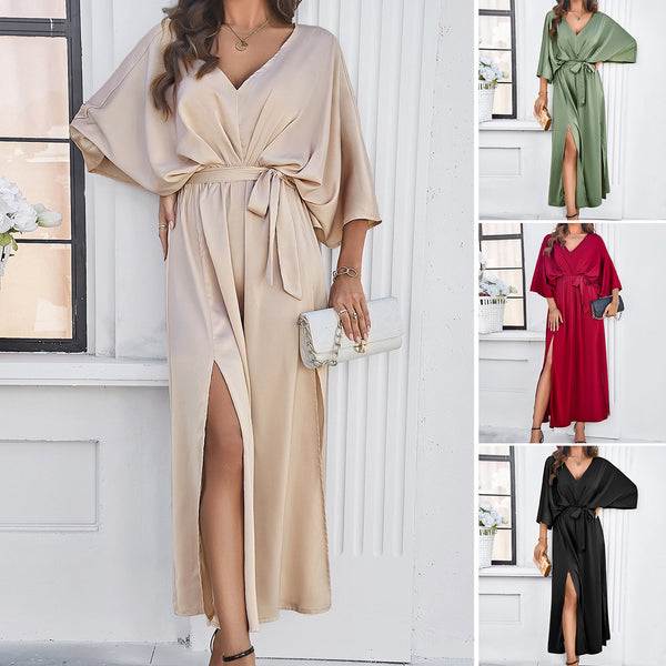 Fashion Bat Sleeve Long-sleeved V-neck Dress