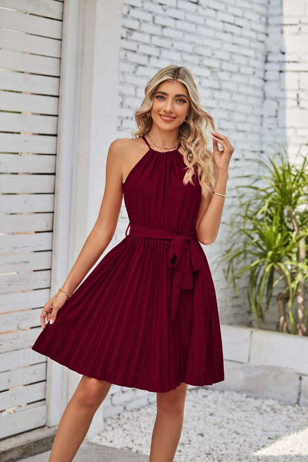 Halter Strapless Pleated Sundress