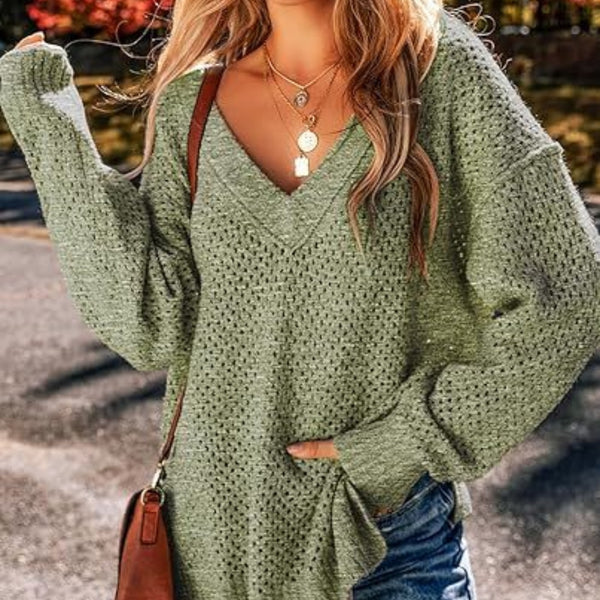 Women's V-neck Pullover Long-sleeved Street Top