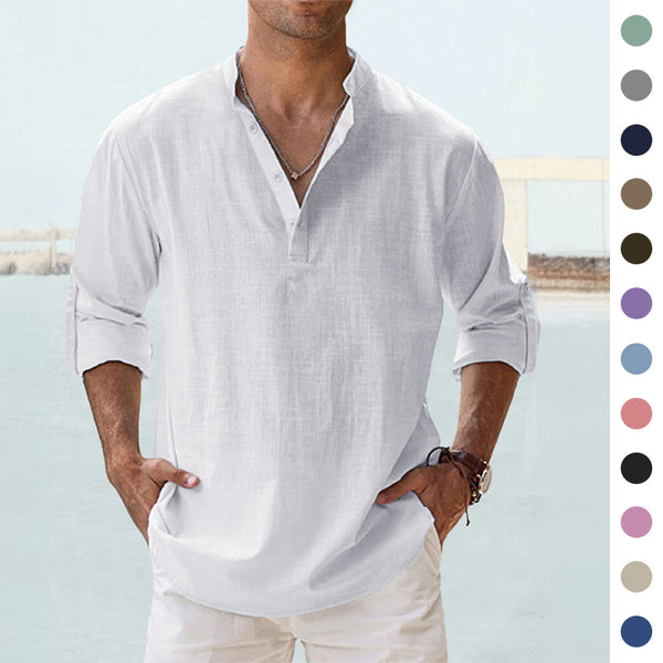 New Men's Casual Blouse Linen Shirt